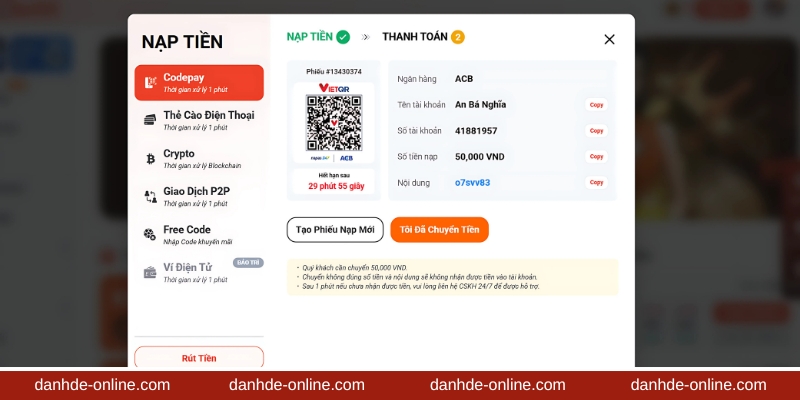 Quét mã nạp tiền đánh đề online
