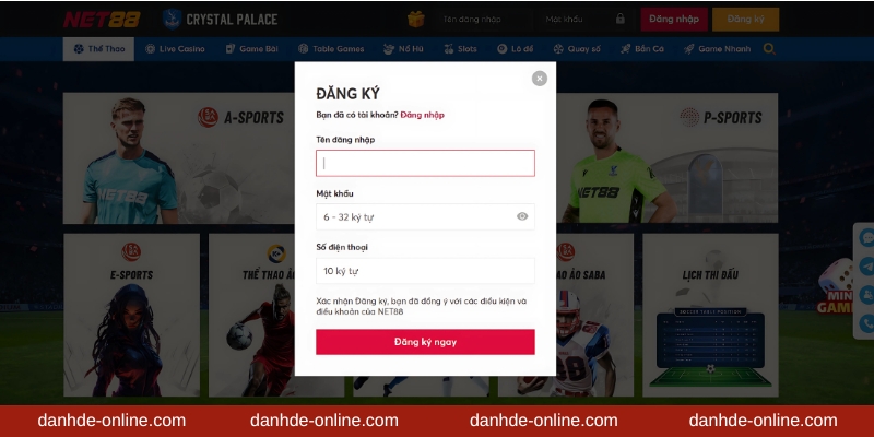 Các bước tạo tài khoản tham gia cá cược tại NET 88