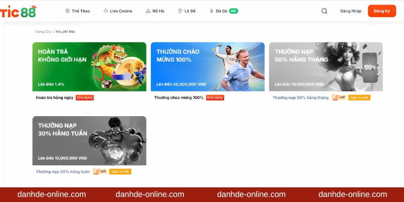 Kho khuyến mãi thể hiện sức mạnh tài chính của Tic88